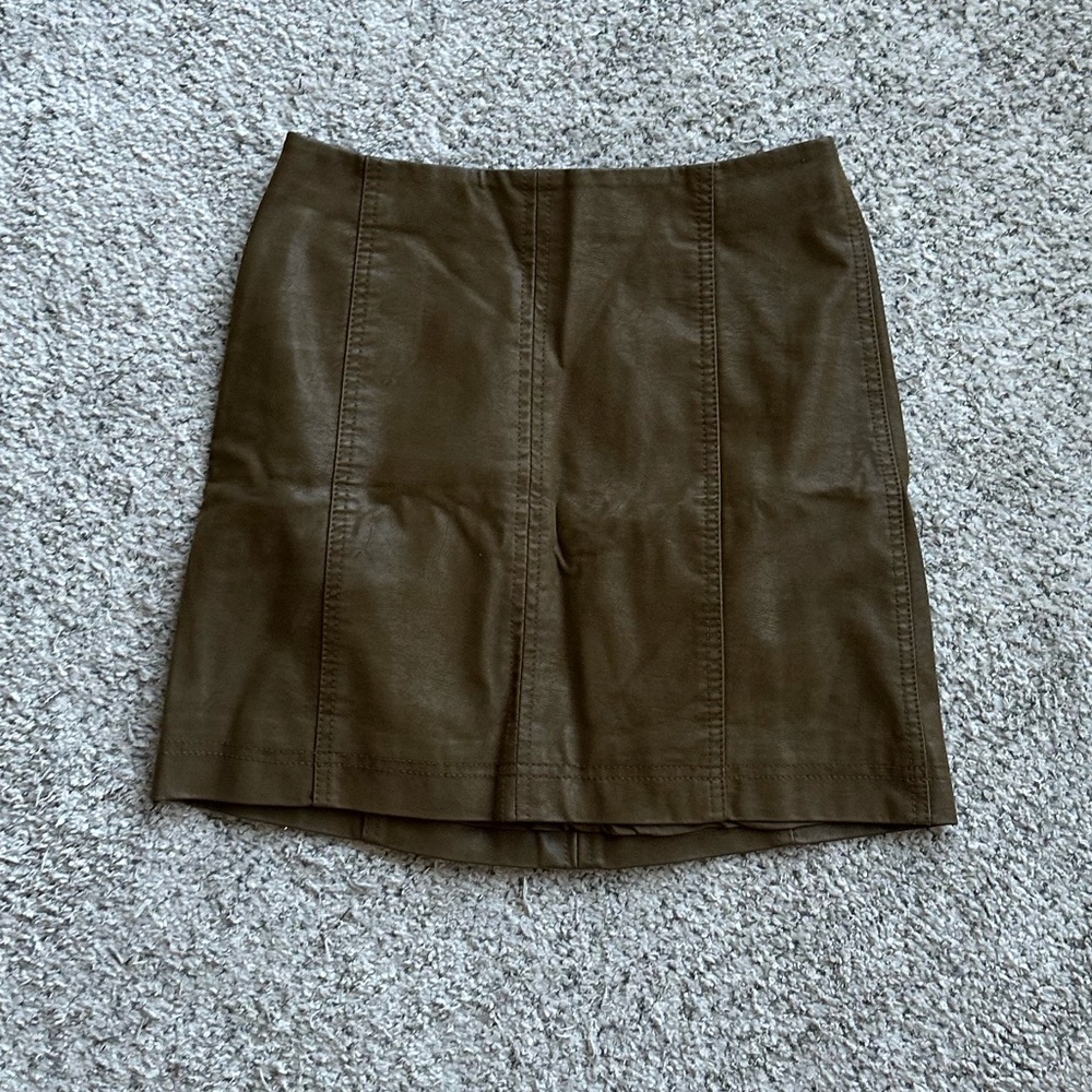 Free People Modern Femme Vegan Faux Suede Leather Mini Skirt - Olive - Size 0